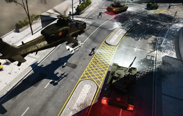 Soldiers, tank, helicopter, Battlefield 4