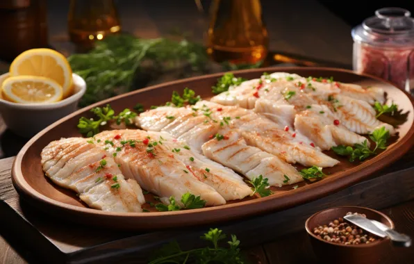 Fish, dish, cooking, AI art, neural network, fillet of fish
