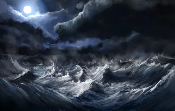 Picture sea, wave, storm, the moon, alexlinde (devart)