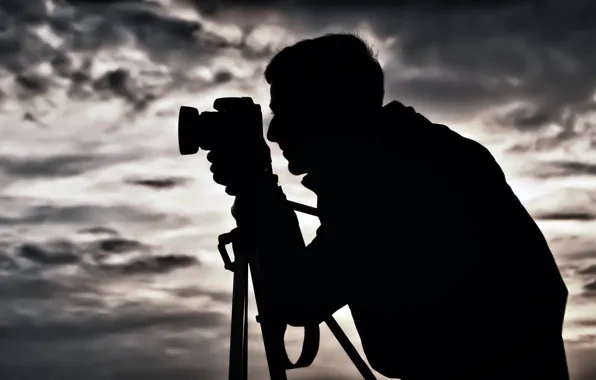 BACKGROUND, The SKY, CLOUDS, MALE, The CAMERA, SILHOUETTE, TRIPOD, PHOTOGRAPHER