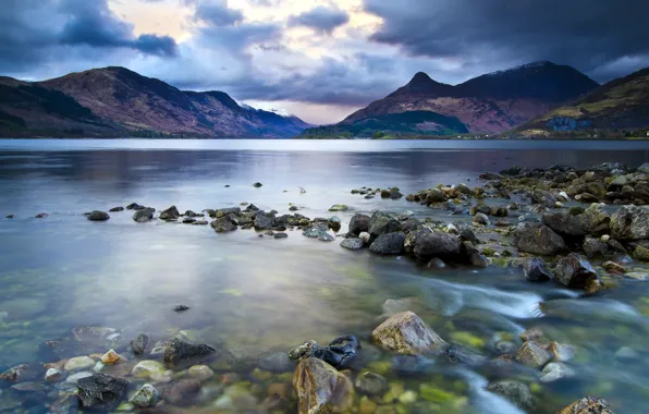 The sky, landscape, mountains, nature, lake