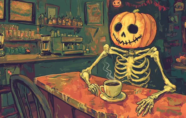 Autumn, pose, table, holiday, figure, coffee, bar, chair