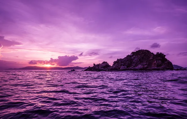 Picture Islands, sunset, the ocean, British Virgin Islands, Pelican Island
