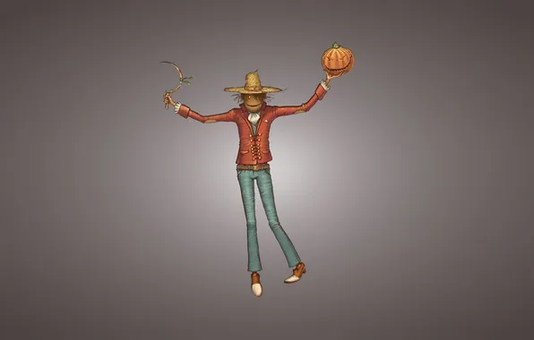 Picture minimalism, hat, hay, pumpkin, braid, halloween, Scarecrow