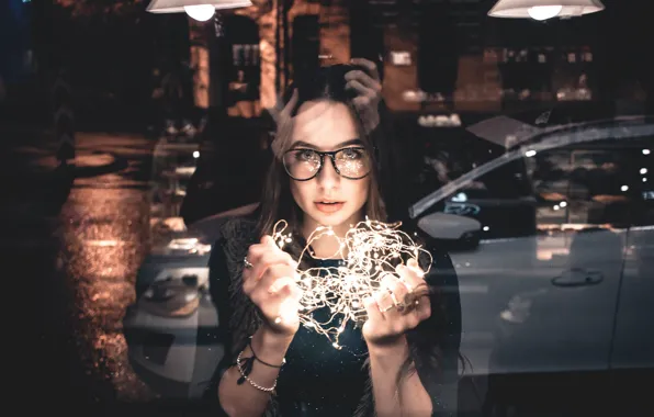 Picture machine, look, girl, light, lights, pose, hair, hands