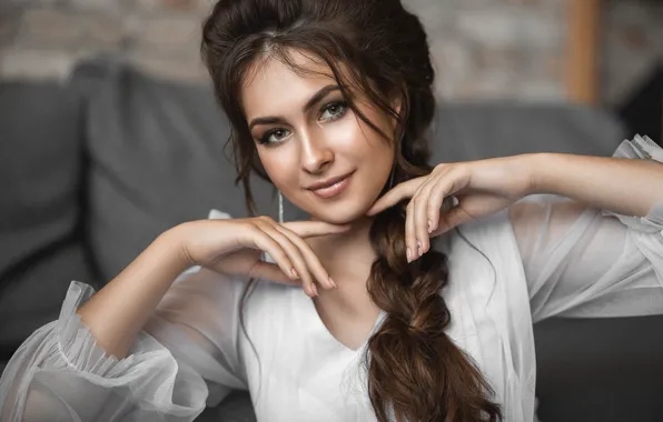 Look, face, pose, model, portrait, hands, makeup, hairstyle