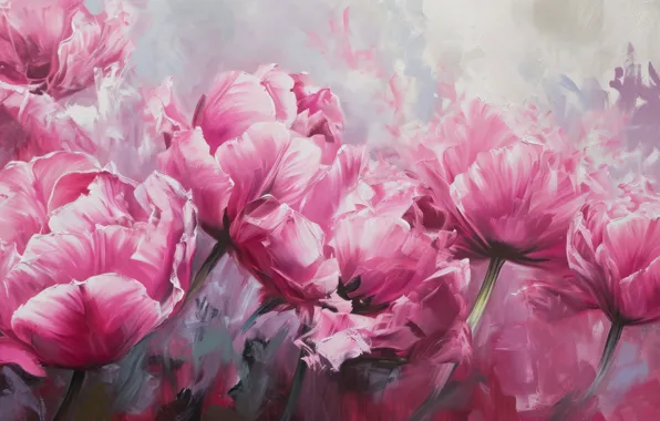 Flowers, picture, tulips, painting, imitation painting, AI art, neural network, digital painting