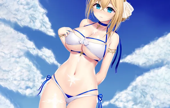 Girl, sexy, cleavage, boobs, anime, beautiful, short hair, pretty