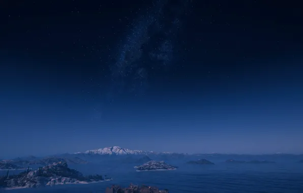 Picture sea, the sky, stars, mountains, Assasins creed