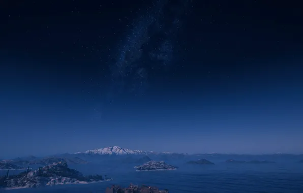 Sea, the sky, stars, mountains, Assasins Creed