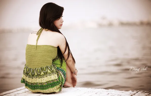 Picture sea, girl, mood, Asian