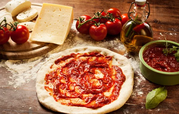 Picture oil, cheese, tomatoes, sauce, the dough
