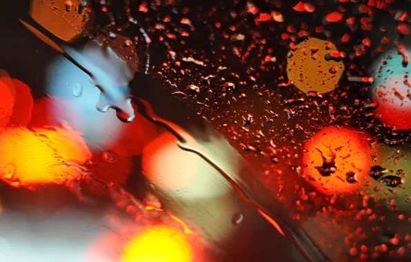 Picture glass, lights, rain, bokeh
