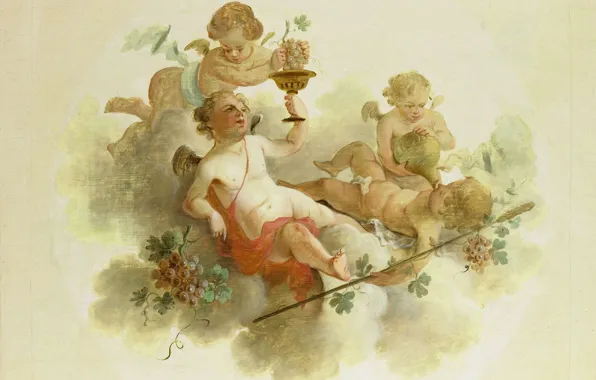 Oil, picture, canvas, Four Putti with Grapes, Putto