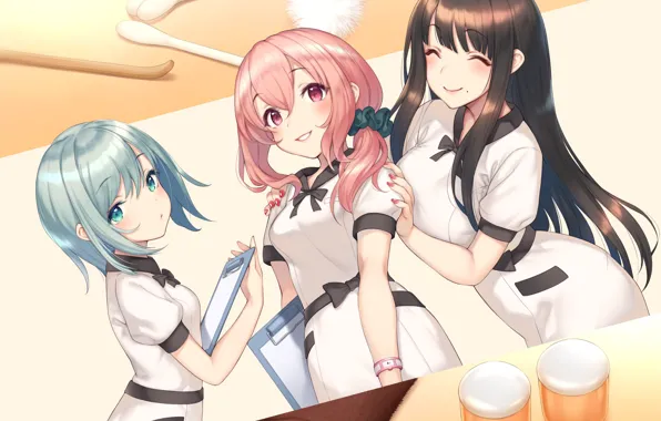 Girls, anime, art, cotton swabs