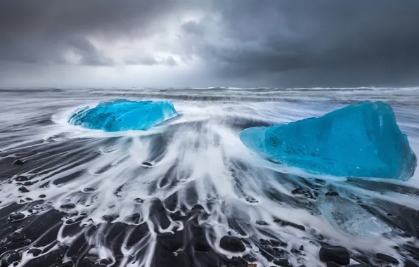 Picture ice, sea, wave, clouds, surf