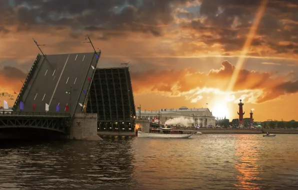 Picture sunset, bridge, the city, river