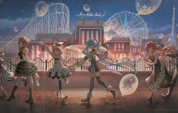 Night, balloons, the vocaloids, amusement Park
