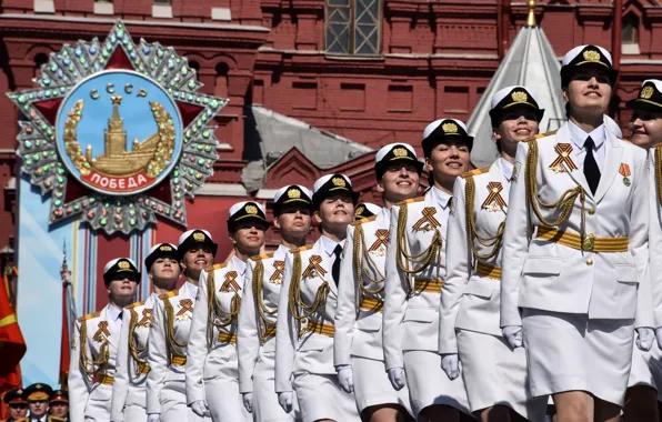 Picture girls, holiday, victory day, parade, red square, Russia, military, defense