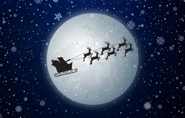 Winter, Minimalism, Snow, The moon, New Year, Christmas, Snowflakes, Santa
