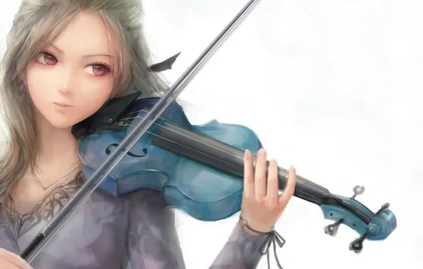 Girl, violin, art, white background, bow, musical instrument