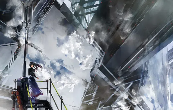 Girl, the wind, construction, art, ladder, Gear