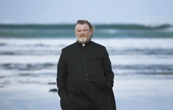 Picture sea, wave, stones, the film, male, beard, shepherd, Brendan Gleeson