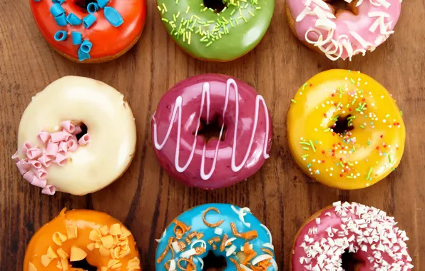 Colorful, donuts, dessert, cakes, sweet, glaze, dessert, donuts