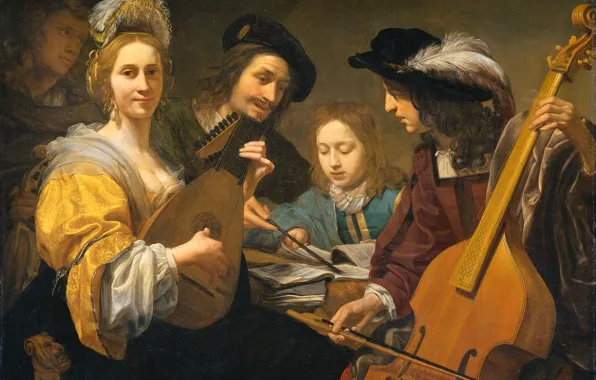 Oil, picture, canvas, genre, Playing Music Company, Gerard van Kuijl