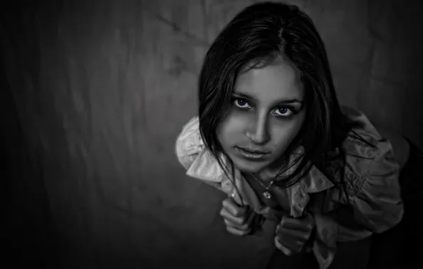 Black & white, girl, beauty, matte, glance, Kide Fotoart