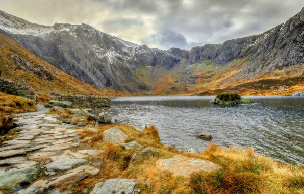Mountains, lake, Wales, Llyn Idwal