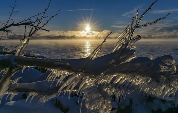 Winter, the sky, the sun, ice
