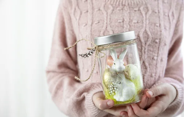 Gift, toy, hands, rabbit, Christmas, Easter, girl, Bank