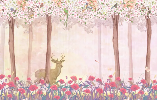 Picture FOREST, FIGURE, PAINTING, DEER