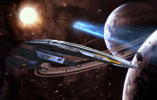 Wallpaper space, planet, Normandy, mass effect, bioware, sr2 for mobile ...