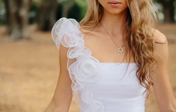 Girl, hair, dress, blonde, pendant, the bride, curls, suspension