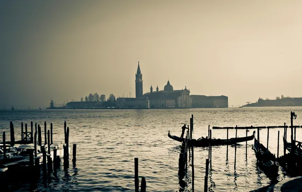 Sunset, boat, Italy, Church, Venice, channel, gondola, San Giorgio Maggiore