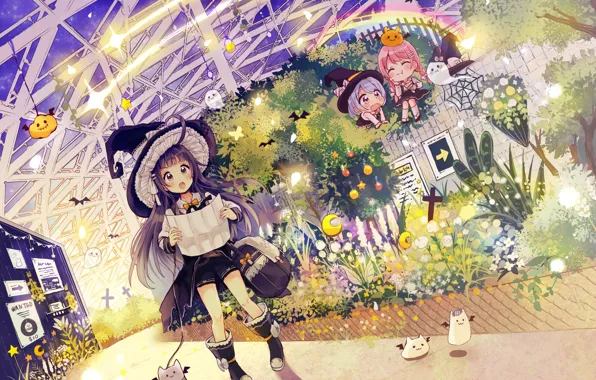 Girls, Halloween, kitty