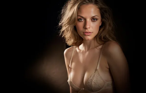 Chest, look, girl, face, pose, portrait, bra, the dark background