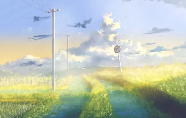 Road, water, nature, sign
