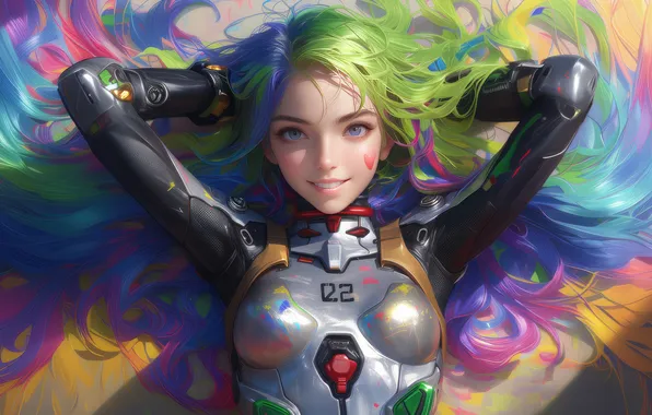 Picture rainbow, girl, haired, joyful