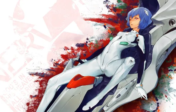 Girl, costume, lies, evangelion, blue hair, evangelion, ayanami Rei, neon