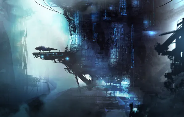 Figure, Future, Station, Ship, Landscape, Art, Fiction, Landscapes