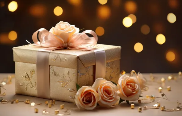 Flowers, holiday, gift, roses, candle, bouquet, candles, bow