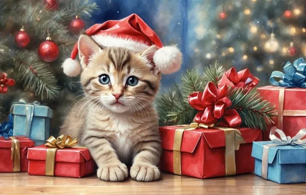 Cat, look, balls, branches, pose, kitty, figure, cat