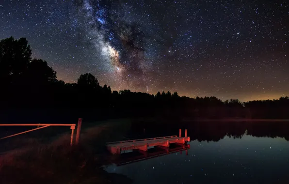 Picture forest, stars, night, lake, the milky way