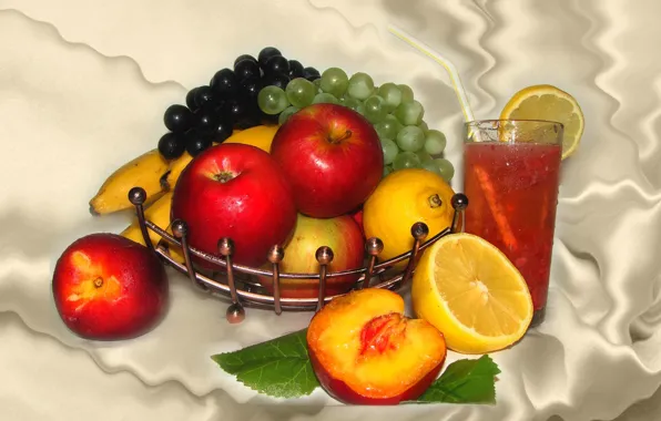 Summer, nature, mood, lemon, Apple, beauty, mix, grapes