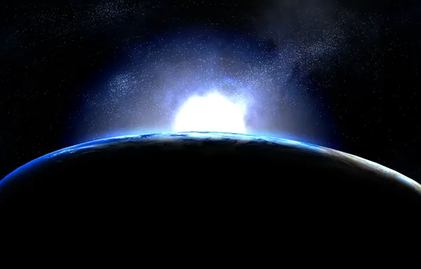 Picture dark, light, blue, planet