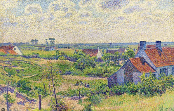 Picture, pointillism, 1894, Theo van Rysselberghe, Landscape with Houses, Theo van Reysselberge