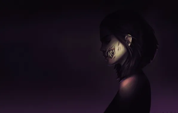 Girl, Minimalism, Style, Face, Girl, Teeth, Fangs, Fantasy